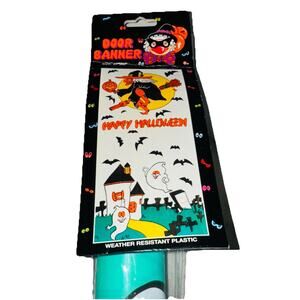 New Vintage Witch Ghost Bats Happy Halloween Door Banner 27x60" Outdoor Plastic